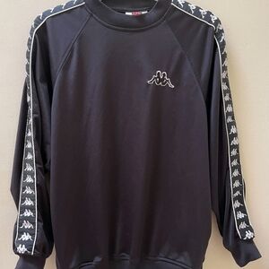 Kappa Men's Black Crewneck Sweatshirt with Iconic Sleeve Taping